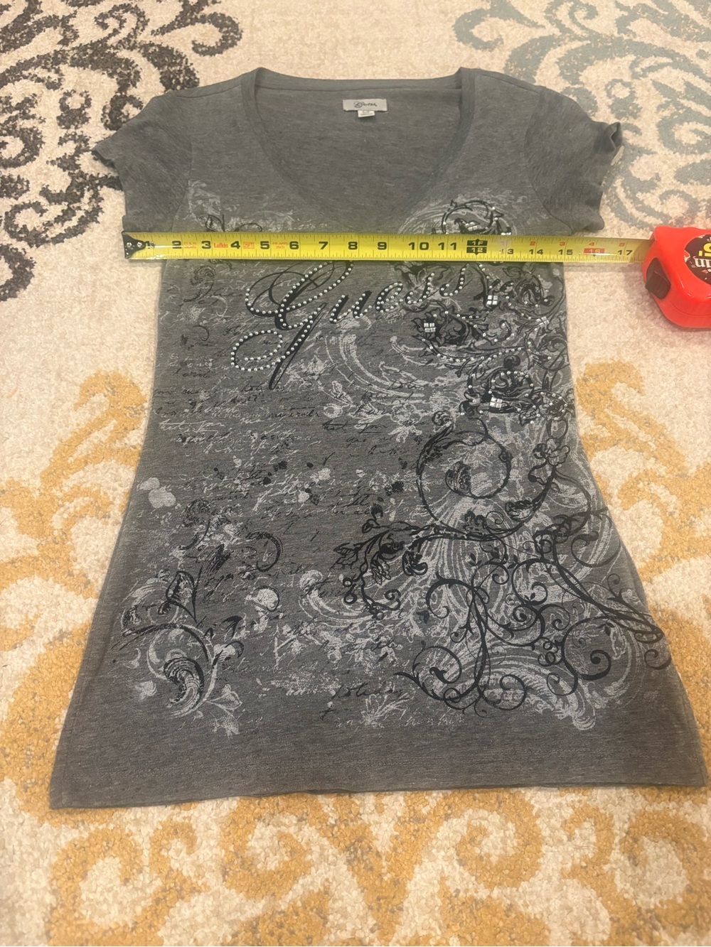 Guess Gray Embellished V-Neck Tee - Picture 7 of 7